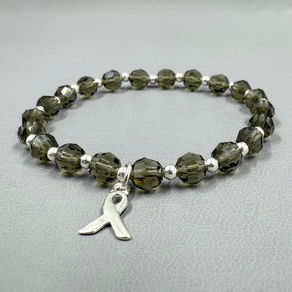 Grey crystal brain cancer awareness bracelet in sterling silver