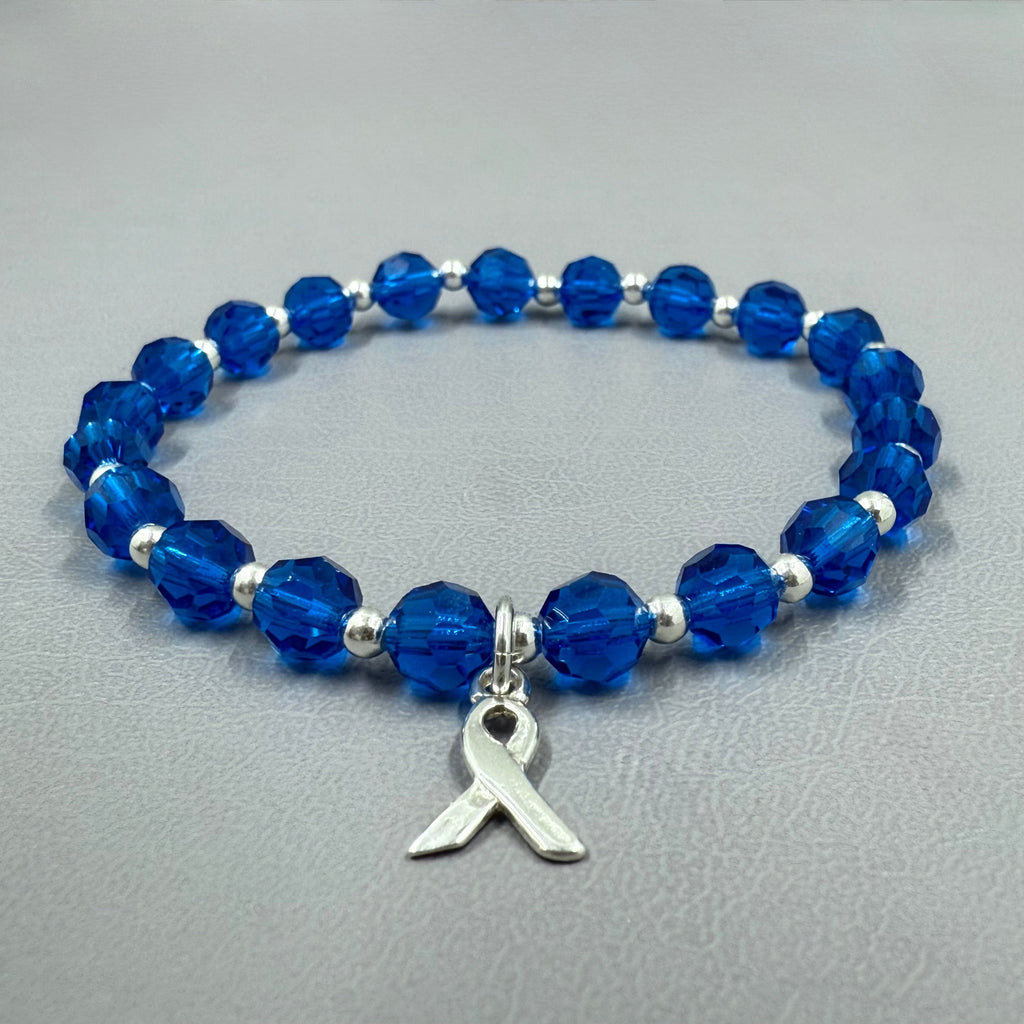 Dark blue colon cancer awareness bracelet in sterling silver and crystal