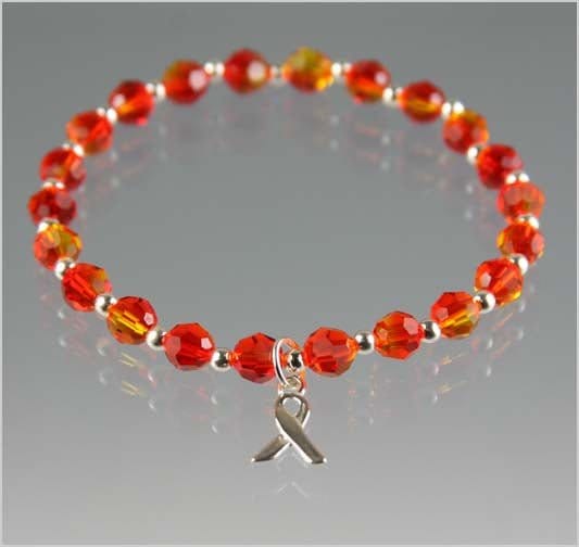 Orange leukemia awareness bracelet in sterling silver and crystal