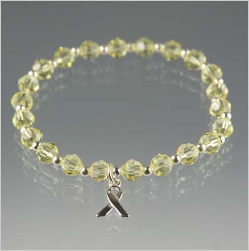 Yellow liver cancer awareness bracelet in sterling silver and crystal