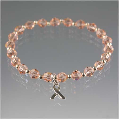 Peach uterine cancer awareness bracelet in sterling silver and crystal