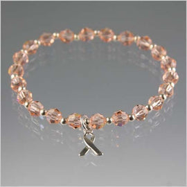 Peach uterine cancer awareness bracelet in sterling silver and crystal