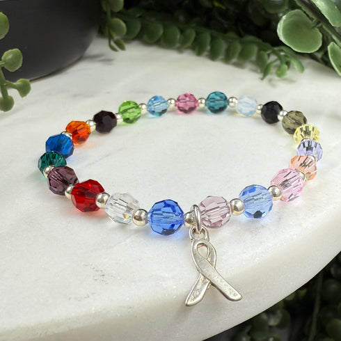 Cancer Awareness Bracelet - Sterling Silver & Crystal