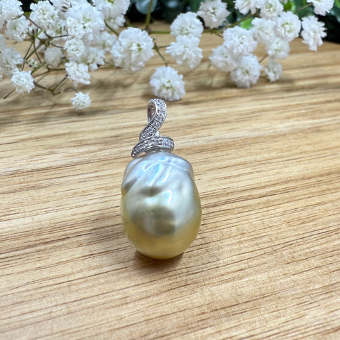 14K White Gold & Diamond Baroque South Sea Pearl Pendant