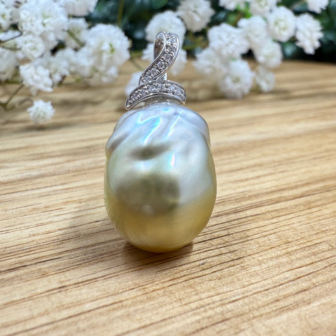 14K White Gold & Diamond Baroque South Sea Pearl Pendant