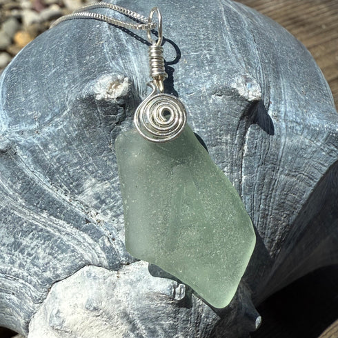 Cape May Sea Glass “Letter A” Sterling Silver Pendant