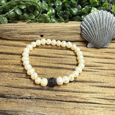 Cultured Freshwater Pearl Bracelet with Black Crystal Accent