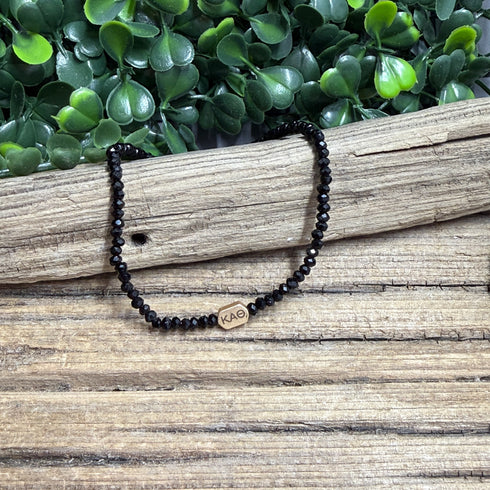 Petite Black Spinel Bracelet with Engraved Accent Bead