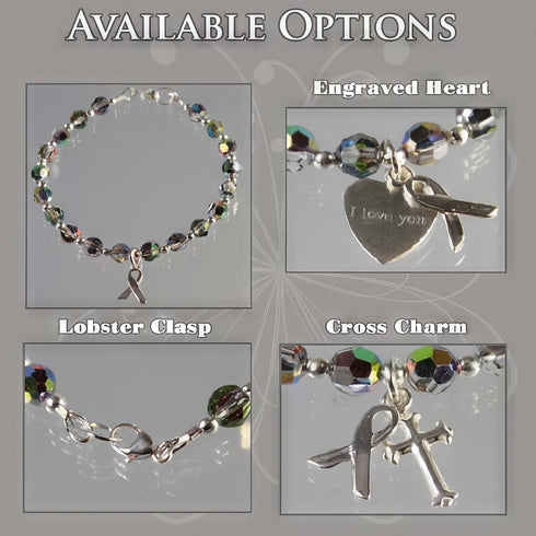 Cancer Awareness Bracelet - Sterling Silver & Crystal