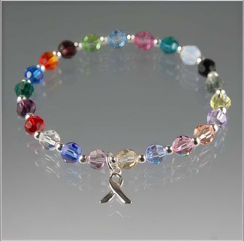 Cancer Awareness Bracelet - Sterling Silver & Crystal