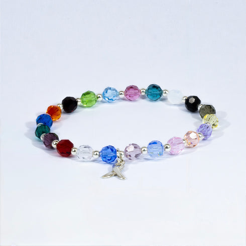Cancer Awareness Bracelet - Sterling Silver & Crystal