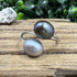 Grey and Peacock Pearl Adjustable Sterling Silver Ring