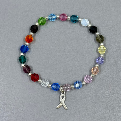 Cancer Awareness Bracelet - Sterling Silver & Crystal
