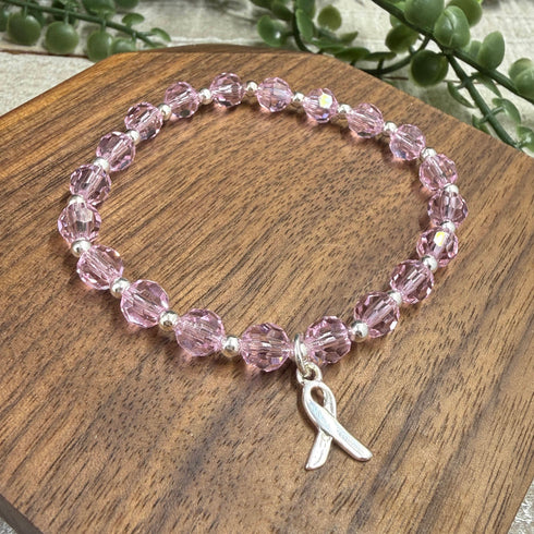 Breast Cancer Awareness Bracelet | Light Rose Crystal Sterling Silver Awareness Bracelets