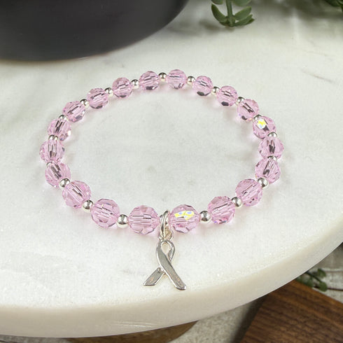 Breast Cancer Awareness Bracelet | Light Rose Crystal Sterling Silver Awareness Bracelets