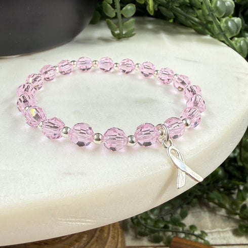 Breast Cancer Awareness Bracelet | Light Rose Crystal Sterling Silver Awareness Bracelets