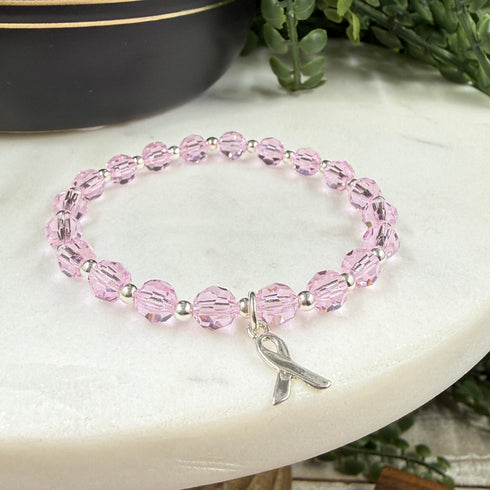 Breast Cancer Awareness Bracelet | Light Rose Crystal Sterling Silver Awareness Bracelets