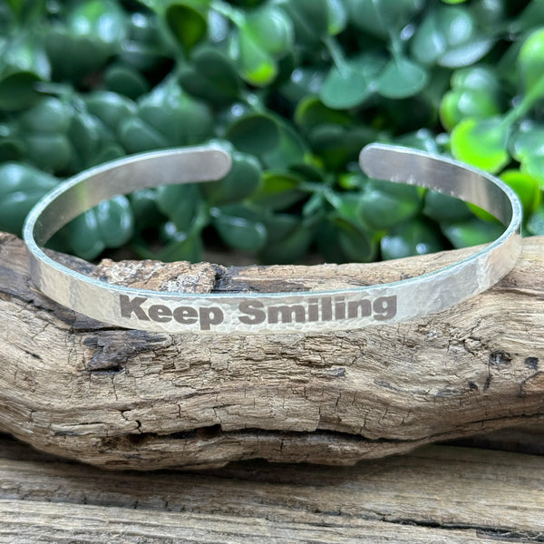 Keep Smiling Halffirmation Bracelet - Sterling Silver Cuff Bracelets
