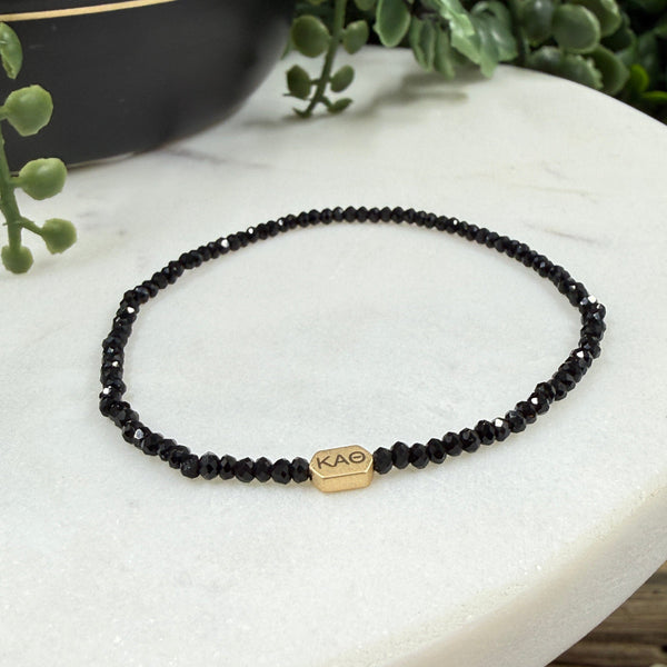 Petite Black Spinel Bracelet with Engraved Accent Bead Bracelets