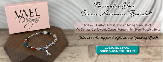 Our cancer awareness bracelets are symbols of awareness, hope, and strength. Every cancer awareness bracelet purchase includes a $5 donation towards cancer research, igniting hope and fueling the fight. Personalize your cancer awareness bracelet by adding a heart with an engraved special message to create a piece that is a unique symbol of support. Spark Hope, Inspire Strength, Personalize Your Cause. Cancer Awareness Bracelets and Cancer Awareness Jewelry.