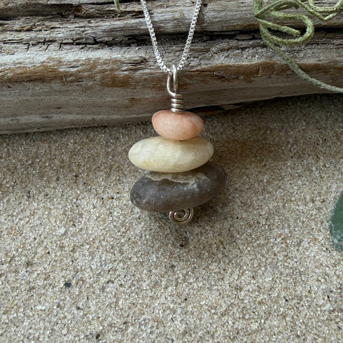 Cape May Diamond Raw Stone Stacker Necklace with Smoky Quartz 925 Sterling Silver 16" Cape May Jewelry