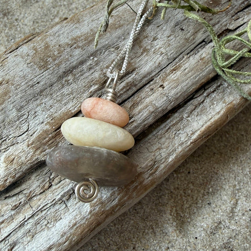 Cape May Diamond Raw Stone Stacker Necklace with Smoky Quartz 925 Sterling Silver 16" Cape May Jewelry