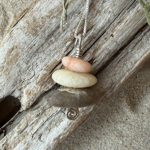 Cape May Diamond Raw Stone Stacker Necklace with Smoky Quartz 925 Sterling Silver 16" Cape May Jewelry