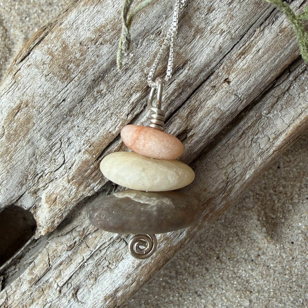 Cape May Diamond Raw Stone Stacker Necklace with Smoky Quartz 925 Sterling Silver 16" Cape May Jewelry