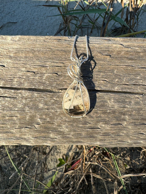 Cape May Diamond Sterling Silver Wired Wrapped Pendant Cape May Jewelry