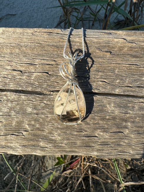 Cape May Diamond Sterling Silver Wired Wrapped Pendant Cape May Jewelry