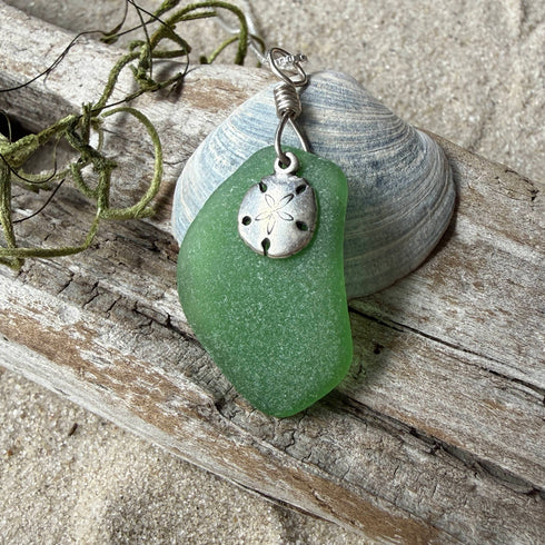 Cape May Green Sea Glass Sand Dollar Necklace Cape May Jewelry