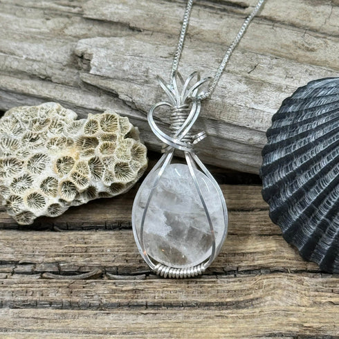 Luxurious Sterling Silver Wire-Wrapped Cape May Diamond Necklace - Artisan Finish Cape May Jewelry