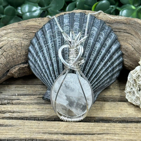 Luxurious Sterling Silver Wire-Wrapped Cape May Diamond Necklace - Artisan Finish Cape May Jewelry