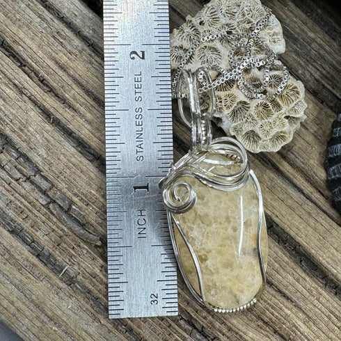 One-of-a-Kind Cape May Stone Pendant - Tan Translucent Quartz Wire Wrapped in Sterling Silver, 1.75-Inch Cape May Jewelry