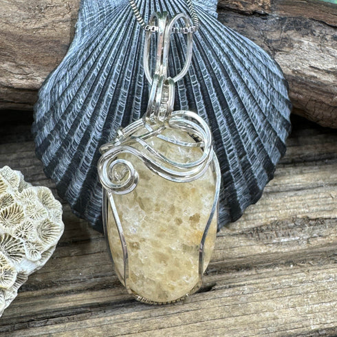 One-of-a-Kind Cape May Stone Pendant - Tan Translucent Quartz Wire Wrapped in Sterling Silver, 1.75-Inch Cape May Jewelry