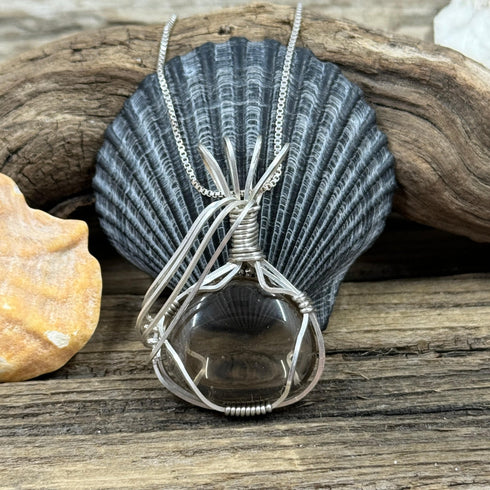 Smoky Cape May Diamond Pendant - Sterling Silver Wrapped Quartz Necklace Cape May Jewelry