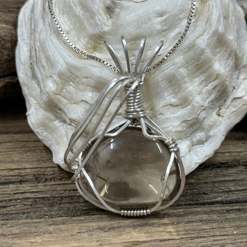 Smoky Cape May Diamond Pendant - Sterling Silver Wrapped Quartz Necklace Cape May Jewelry