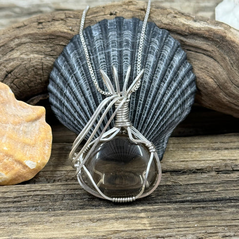 Smoky Cape May Diamond Pendant - Sterling Silver Wrapped Quartz Necklace Cape May Jewelry