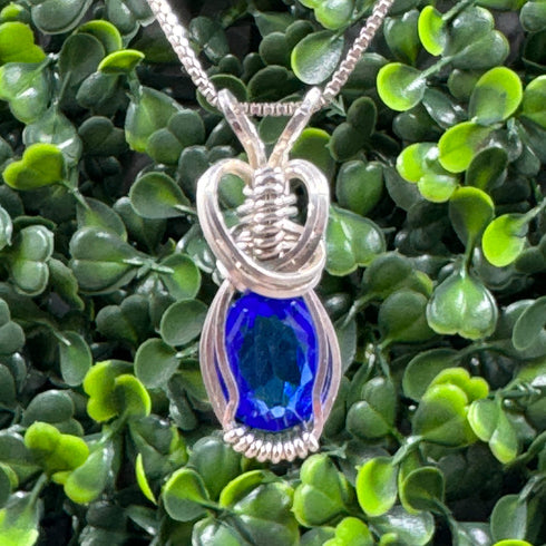 Vintage Blue Glass Gemstone Wire-wrapped Pendant Charms & Pendants