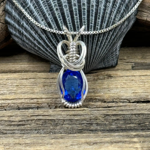 Vintage Blue Glass Gemstone Wire-wrapped Pendant Charms & Pendants