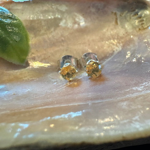 4mm Light Citrine Sterling Silver Stud Earrings - Bright Four-Prong Sparklers Earrings