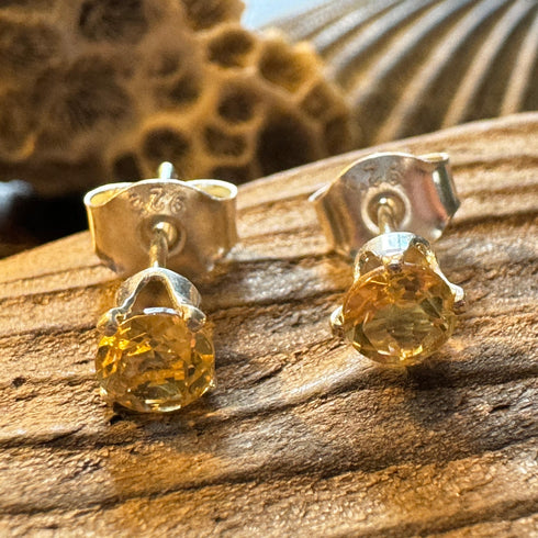 4mm Light Citrine Sterling Silver Stud Earrings - Bright Four-Prong Sparklers Earrings
