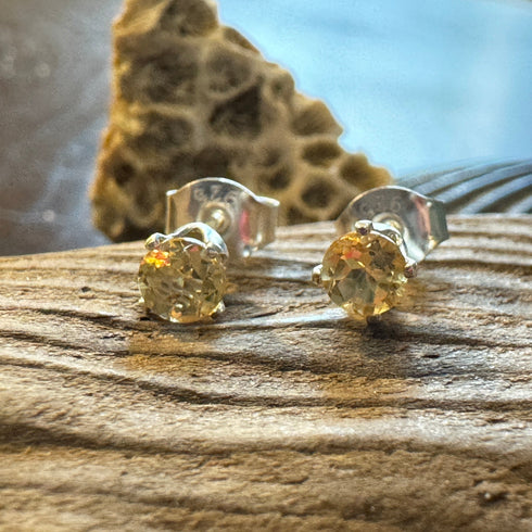 4mm Light Citrine Sterling Silver Stud Earrings - Bright Four-Prong Sparklers Earrings