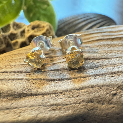 4mm Light Citrine Sterling Silver Stud Earrings - Bright Four-Prong Sparklers Earrings