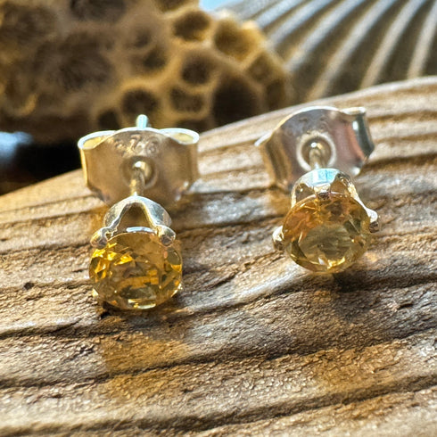 4mm Light Citrine Sterling Silver Stud Earrings - Bright Four-Prong Sparklers Earrings
