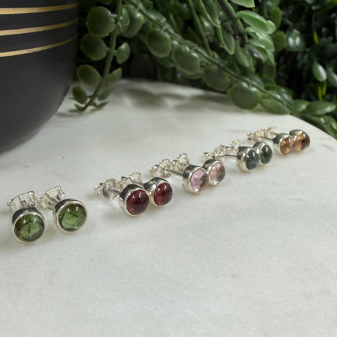 5mm Tourmaline & Sterling Silver Bezel Stud Earrings Earrings