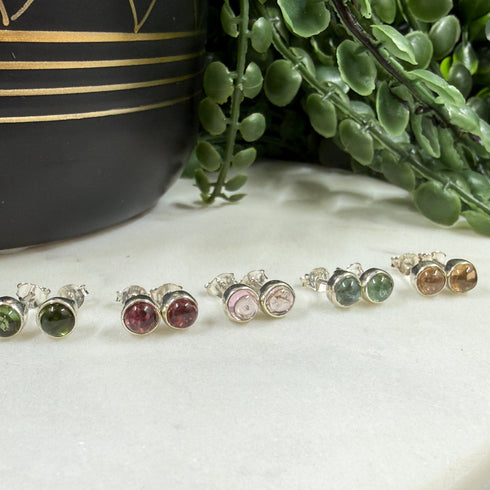 5mm Tourmaline & Sterling Silver Bezel Stud Earrings Earrings