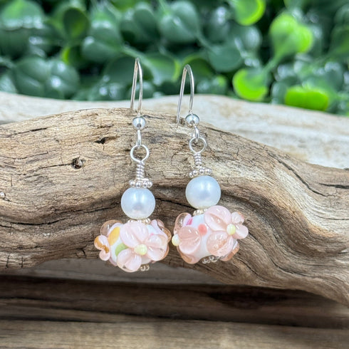 Enchanted Garden Flower Lampwork Glass Earrings Earrings