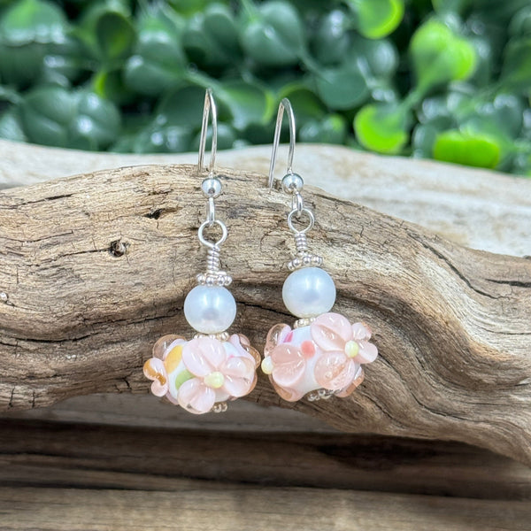 Enchanted Garden Flower Lampwork Glass Earrings Earrings