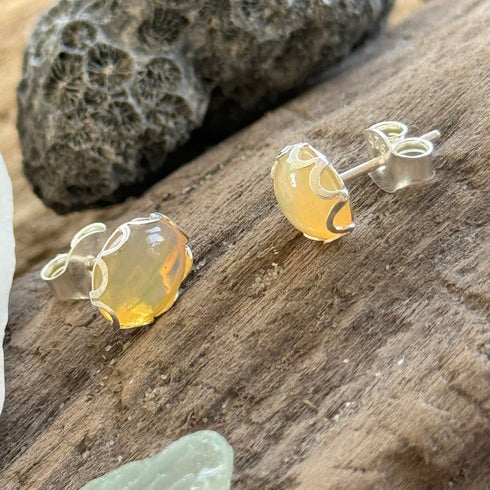 Ethiopian Welo Opal Earrings in Sterling Silver – Oval 8x10mm Gems with Colorful Fire Earrings